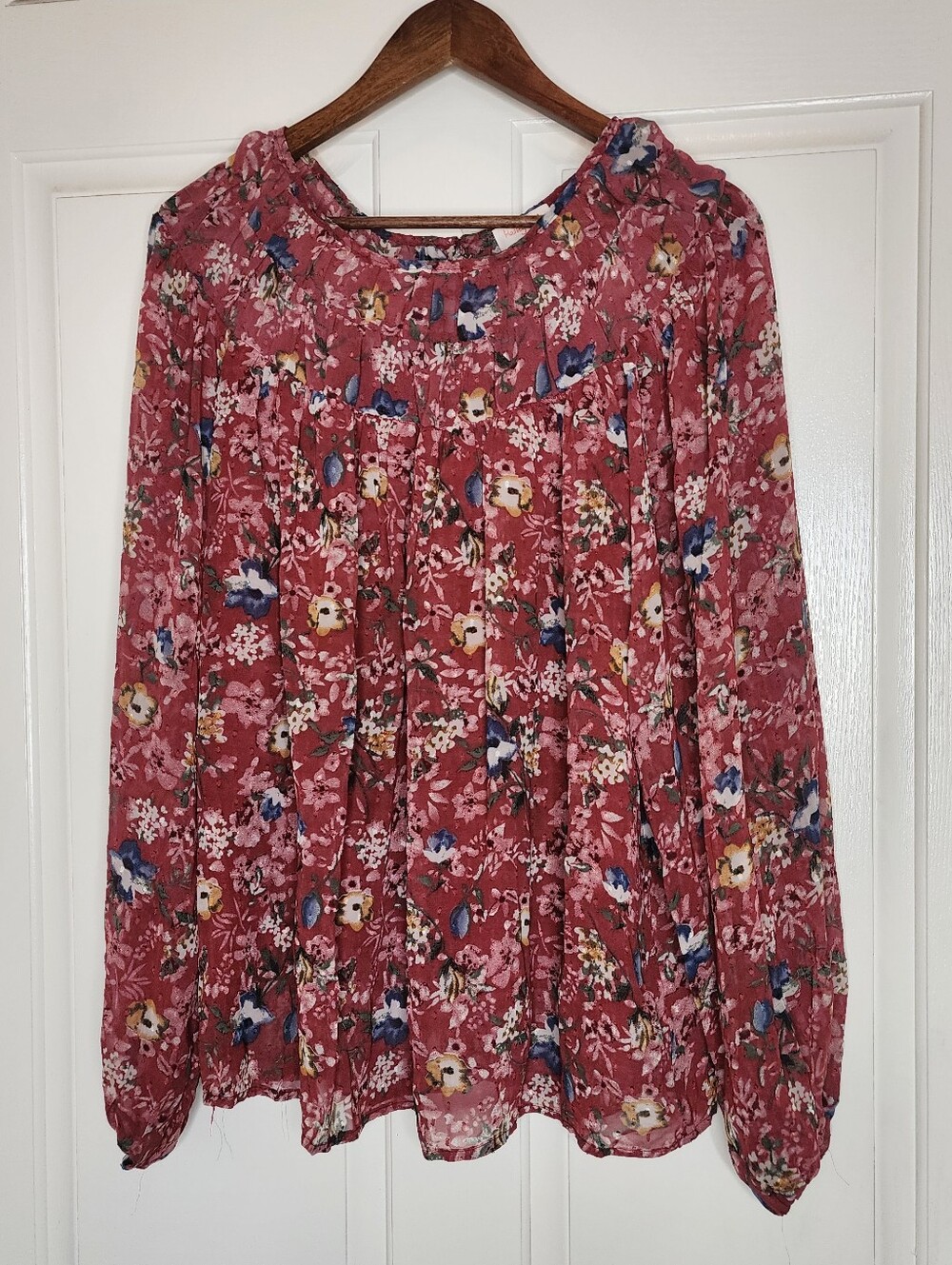 Hailey & Co. Marsala Floral Sheer Long Sleeve Blouse Size Medium
